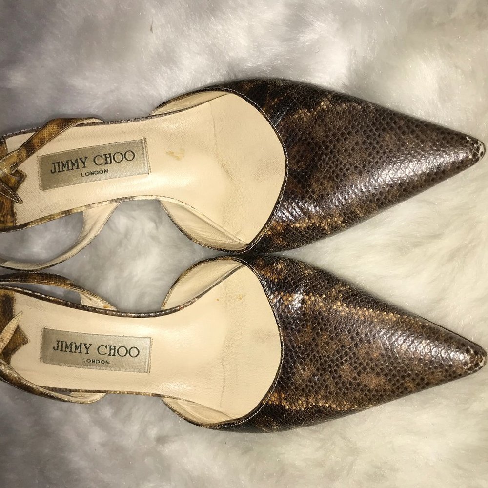 JIMMY CHOO Snakeskin Sling Back Kitten Heel Sz38EU